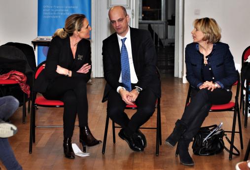 Mme Hémery en compagnie de Jean-Michel Blanquer et de la secrétaire générale de l'Office Franco-Allemand pour la Jeunesse